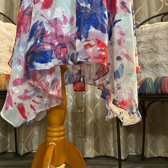 Donna Karan Asymmetrical Floral Dress - Red, Blue, White - Picture 4 of 16